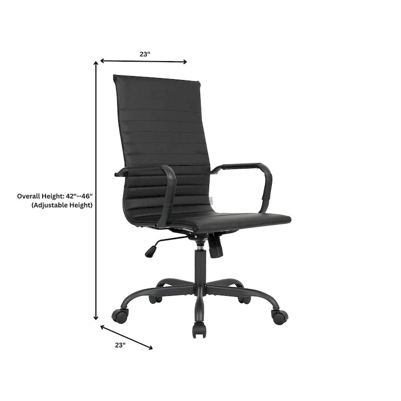 Chaise de bureau pivotante à dossier haut réglable en cuir côtelé Harris avec cadre en métal noir pour la maison, la salle de conférence ou le bureau