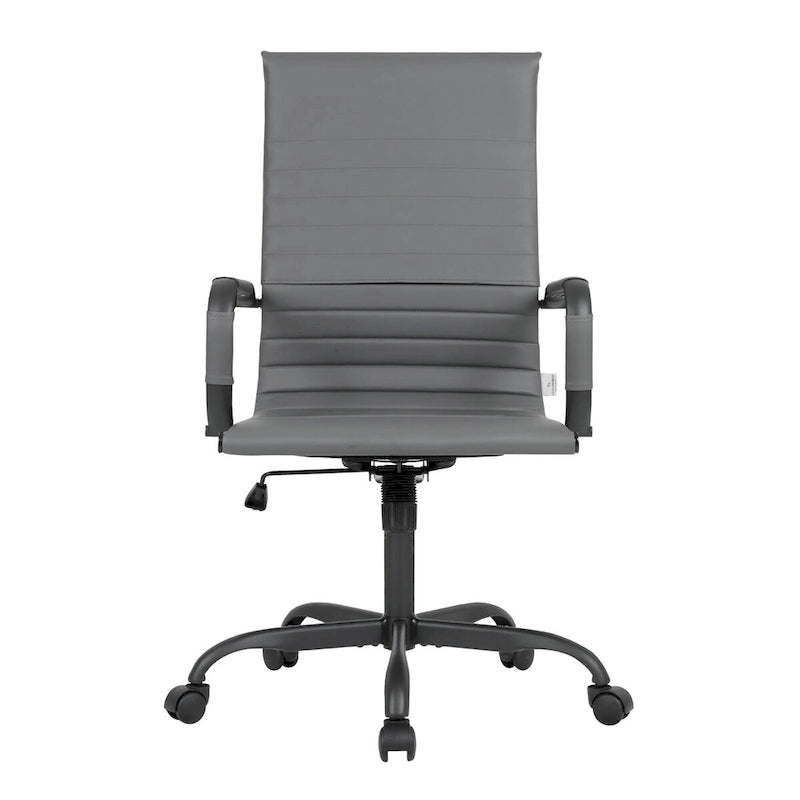 Chaise de bureau pivotante à dossier haut réglable en cuir côtelé Harris avec cadre en métal noir pour la maison, la salle de conférence ou le bureau