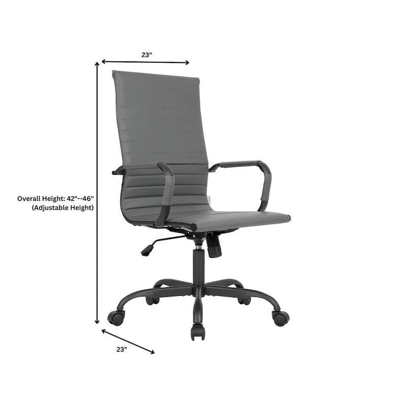 Chaise de bureau pivotante à dossier haut réglable en cuir côtelé Harris avec cadre en métal noir pour la maison, la salle de conférence ou le bureau