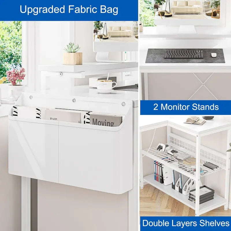 Bureau d'angle moderne avec prises de courant et éclairage LED