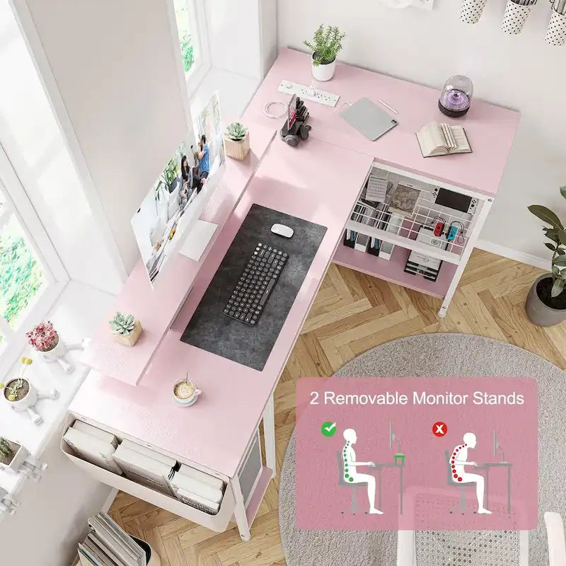 Bureau d'angle moderne avec prises de courant et éclairage LED