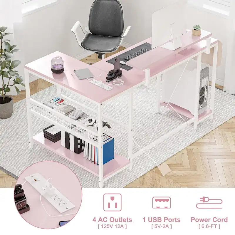 Bureau d'angle moderne avec prises de courant et éclairage LED