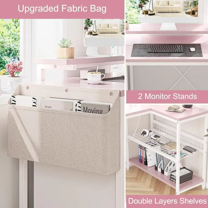 Bureau d'angle moderne avec prises de courant et éclairage LED