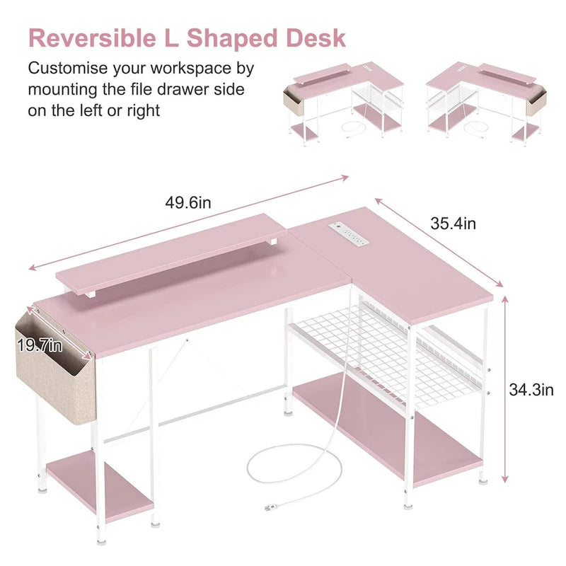 Bureau d'angle moderne avec prises de courant et éclairage LED