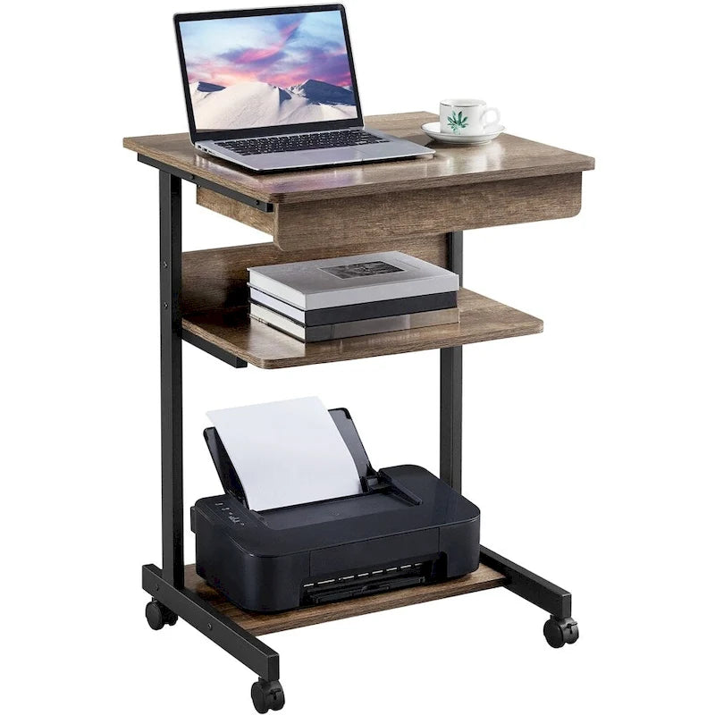 Bureau d'ordinateur roulant Yaheetech avec tiroir et étagère
