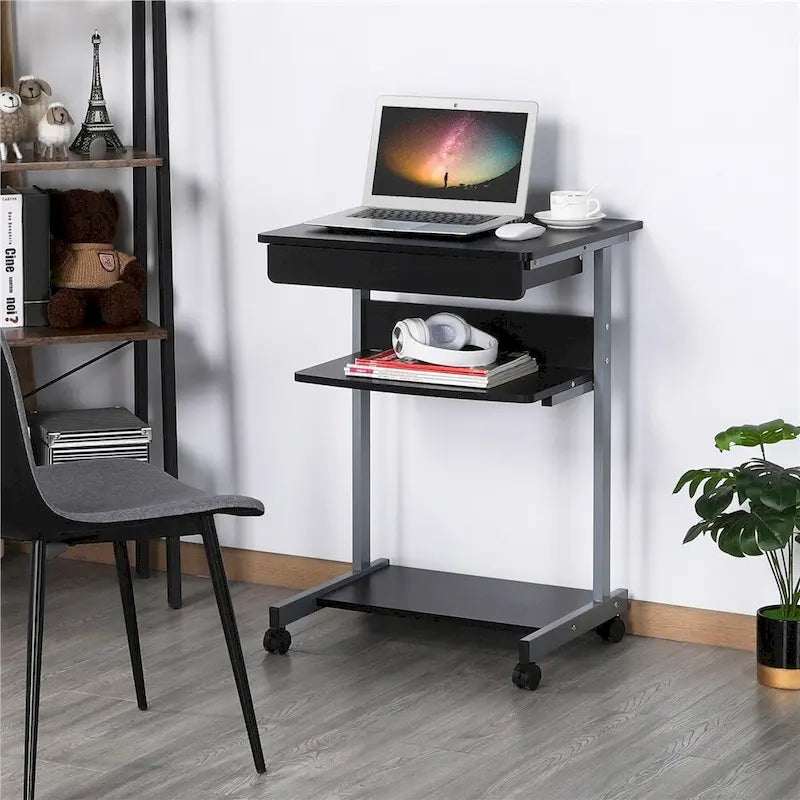Bureau d'ordinateur roulant Yaheetech avec tiroir et étagère