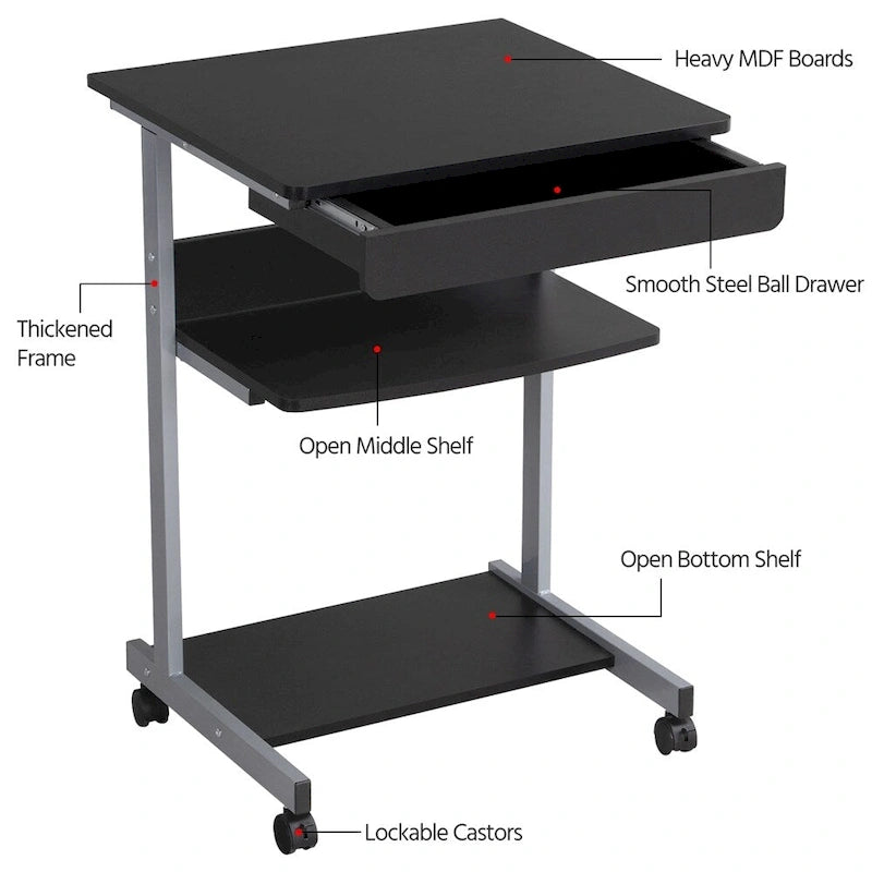 Bureau d'ordinateur roulant Yaheetech avec tiroir et étagère
