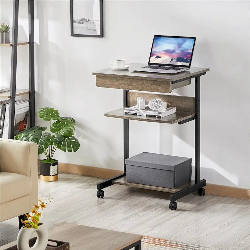 Bureau d'ordinateur roulant Yaheetech avec tiroir et étagère