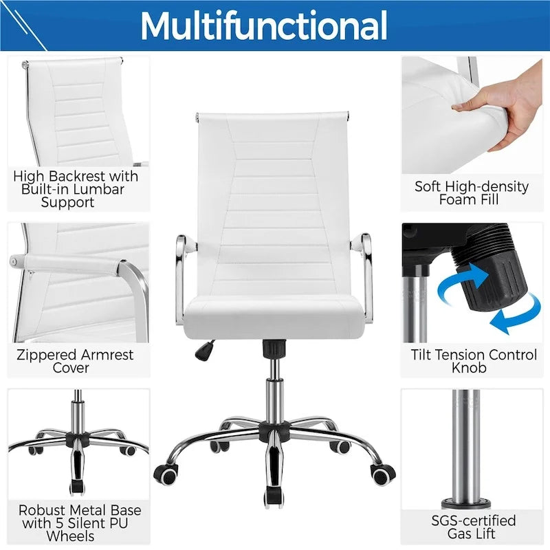 Chaise de bureau Yaheetech moderne en similicuir avec base en métal - N/A