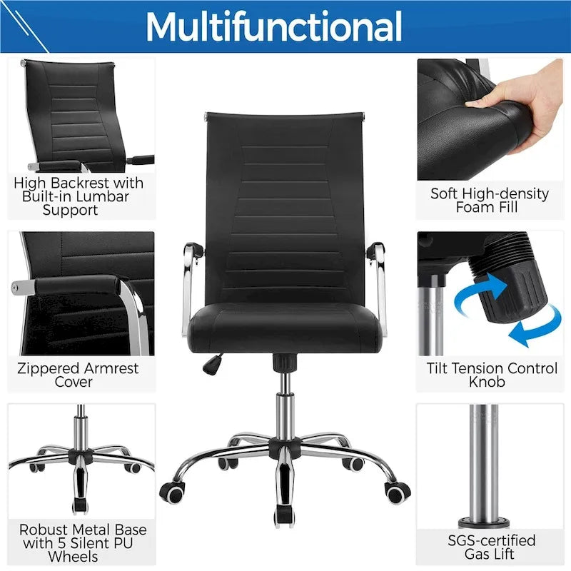 Chaise de bureau Yaheetech moderne en similicuir avec base en métal - N/A