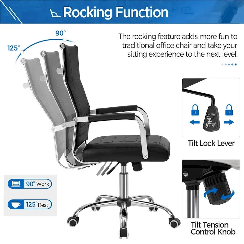 Chaise de bureau Yaheetech moderne en similicuir avec base en métal - N/A