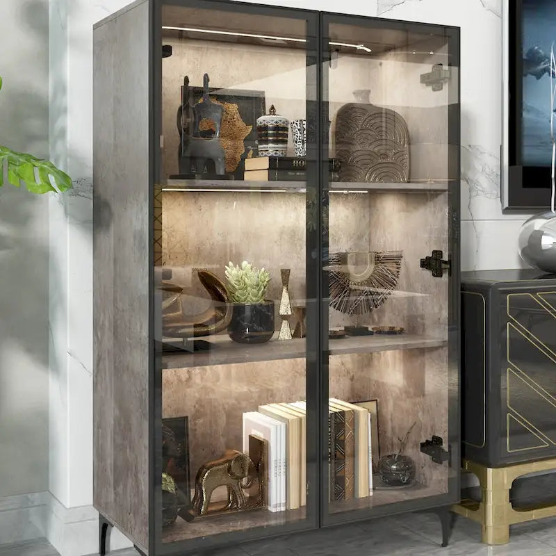 Vitrine d'exposition avec portes en verre et éclairage LED