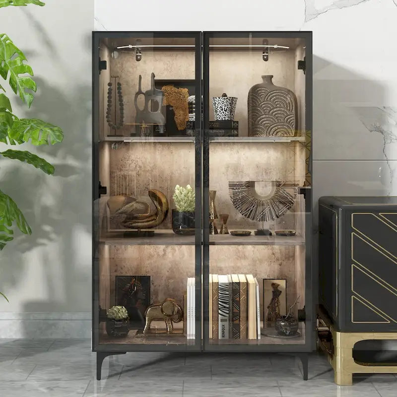 Vitrine d'exposition avec portes en verre et éclairage LED