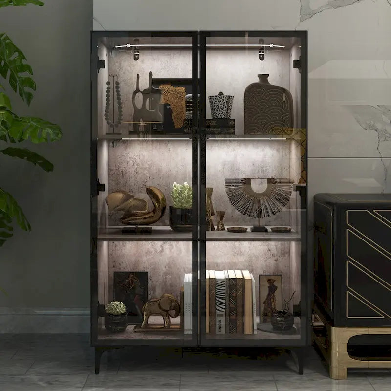 Vitrine d'exposition avec portes en verre et éclairage LED