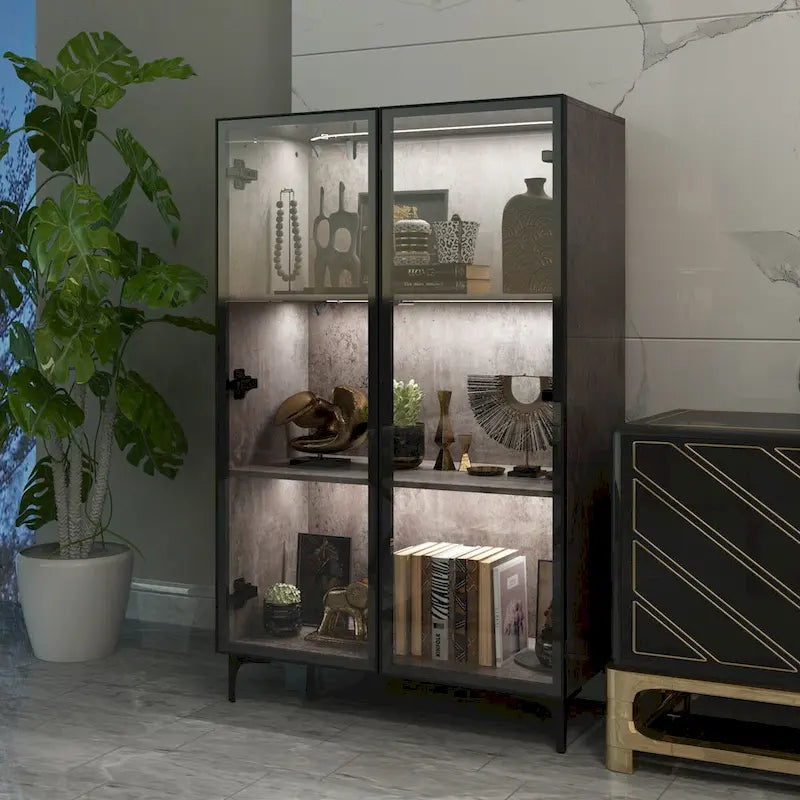 Vitrine d'exposition avec portes en verre et éclairage LED