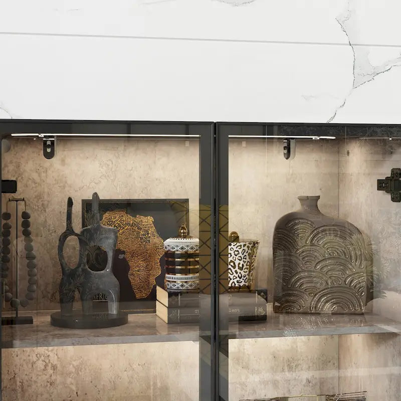 Vitrine d'exposition avec portes en verre et éclairage LED