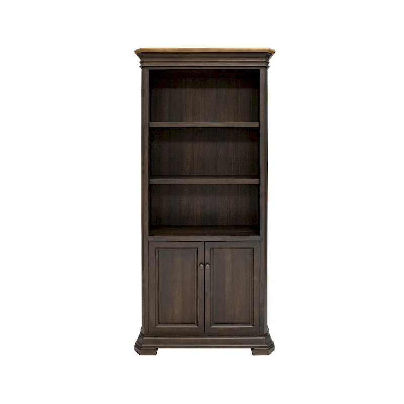 Bibliothèque de direction avec portes, entièrement assemblée, marron - 36L x 78H x 14P