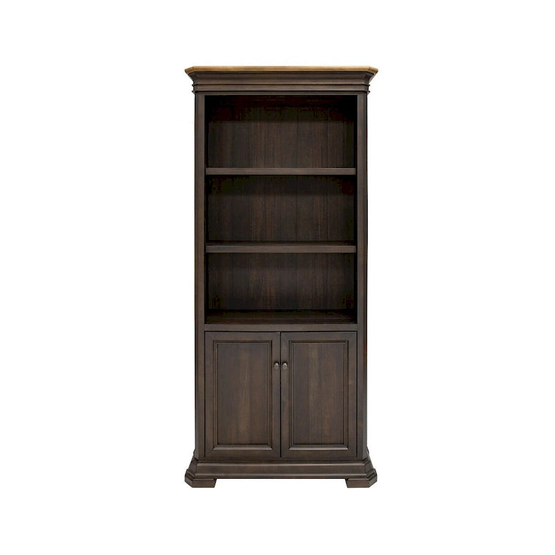 Executive Bookcase With Doors, Fully Assembled, Brown - 36W x 78H x 14D