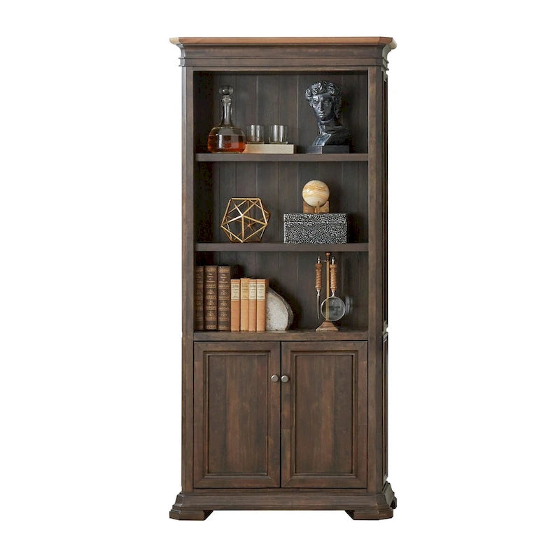 Bibliothèque de direction avec portes, entièrement assemblée, marron - 36L x 78H x 14P
