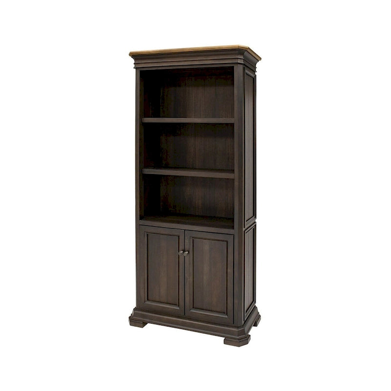 Bibliothèque de direction avec portes, entièrement assemblée, marron - 36L x 78H x 14P