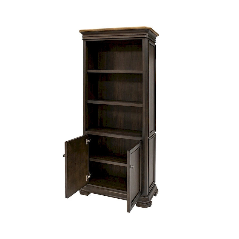 Bibliothèque de direction avec portes, entièrement assemblée, marron - 36L x 78H x 14P