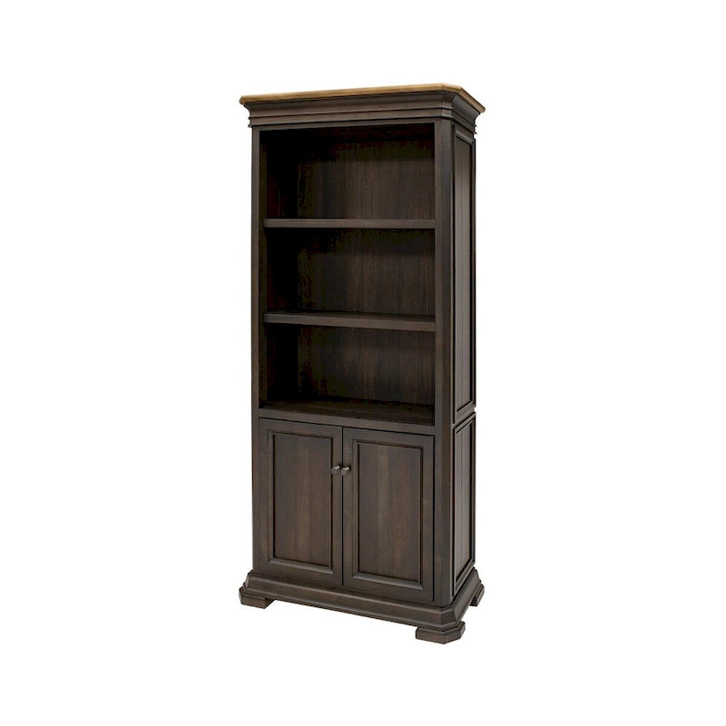 Bibliothèque de direction avec portes, entièrement assemblée, marron - 36L x 78H x 14P