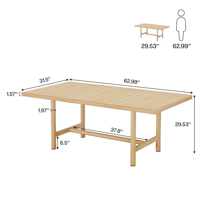 Table de conférence rectangulaire, table de salle de réunion de 160 cm pour 6 personnes, table de réunion moderne