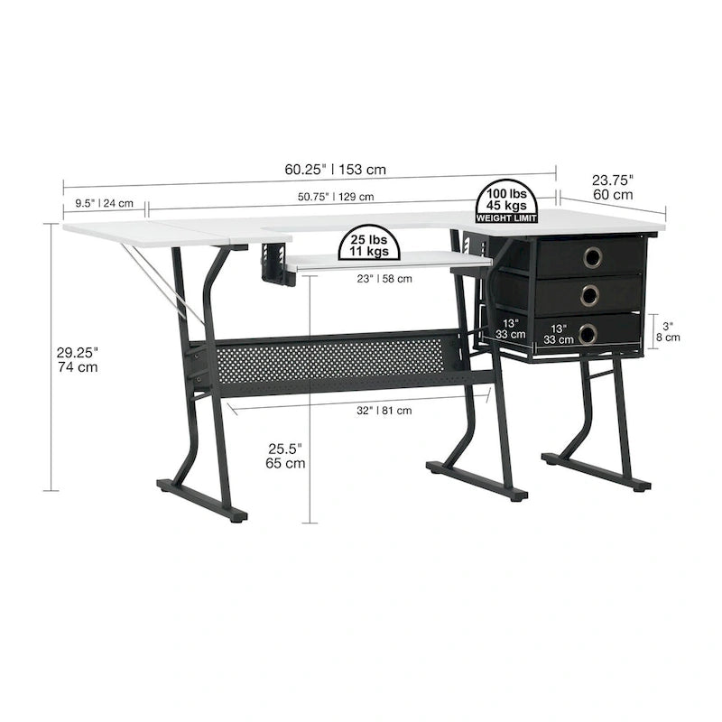 Table de couture Studio Designs Eclipse Ultra en bois gris et blanc
