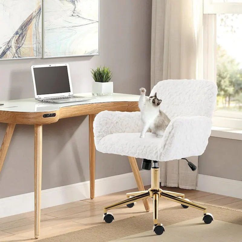 Chaise de bureau rembourrée avec base dorée pivotante à 360° et réglable