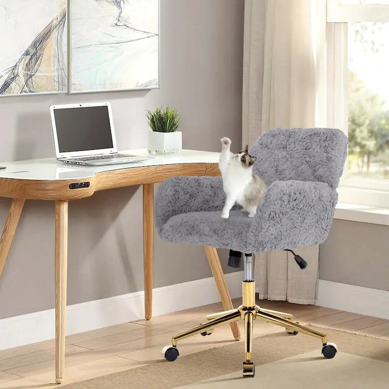 Chaise de bureau rembourrée avec base dorée pivotante à 360° et réglable