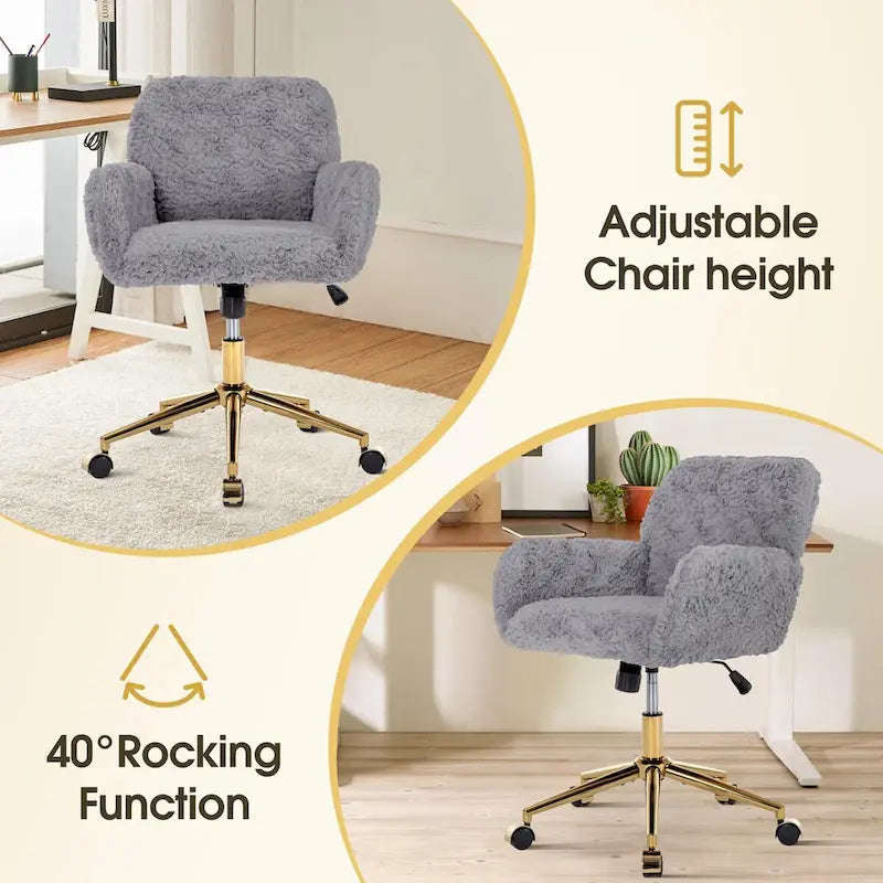 Chaise de bureau rembourrée avec base dorée pivotante à 360° et réglable