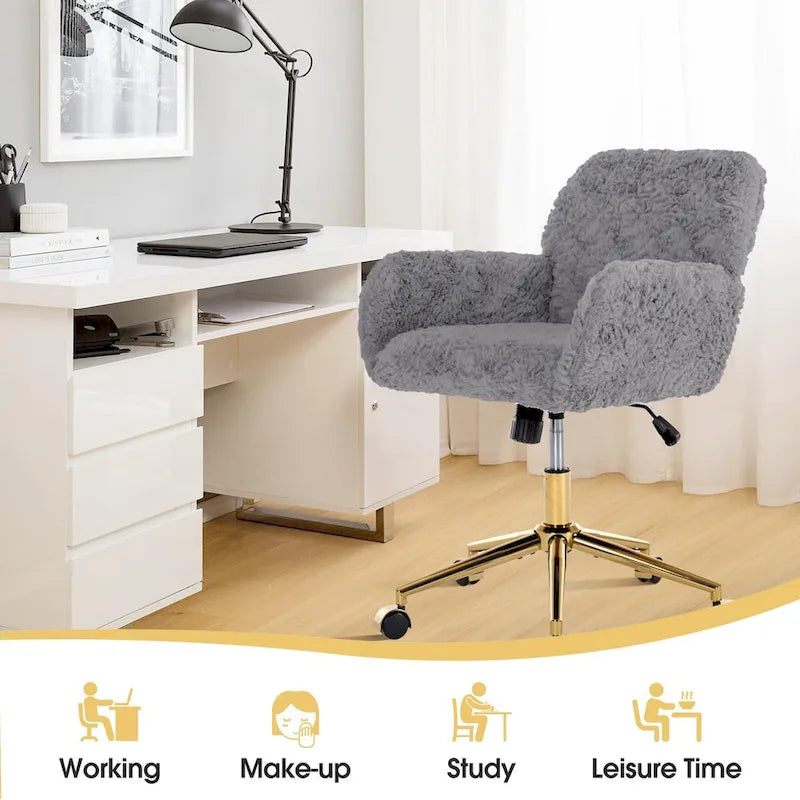 Chaise de bureau rembourrée avec base dorée pivotante à 360° et réglable