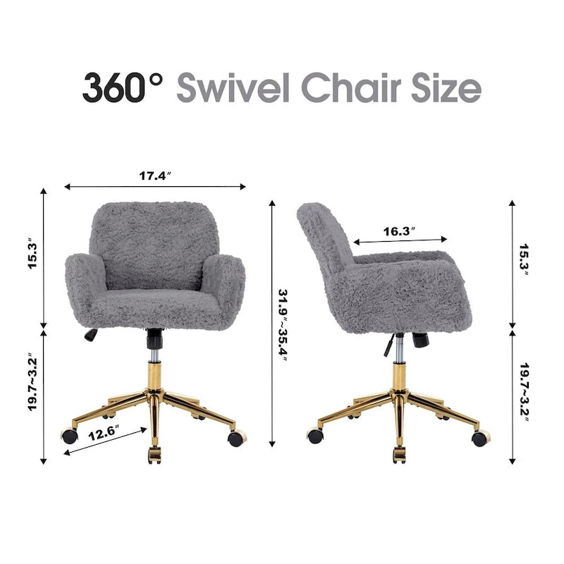Chaise de bureau rembourrée avec base dorée pivotante à 360° et réglable