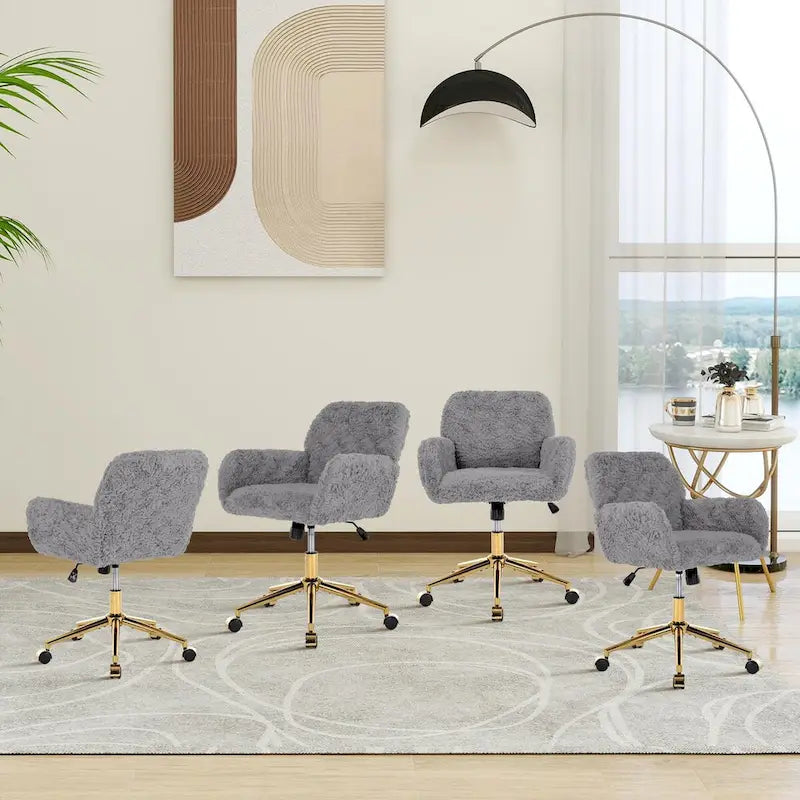 Chaise de bureau rembourrée avec base dorée pivotante à 360° et réglable