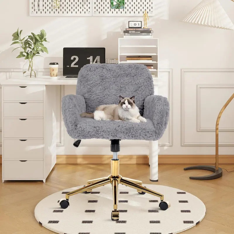 Chaise de bureau rembourrée avec base dorée pivotante à 360° et réglable