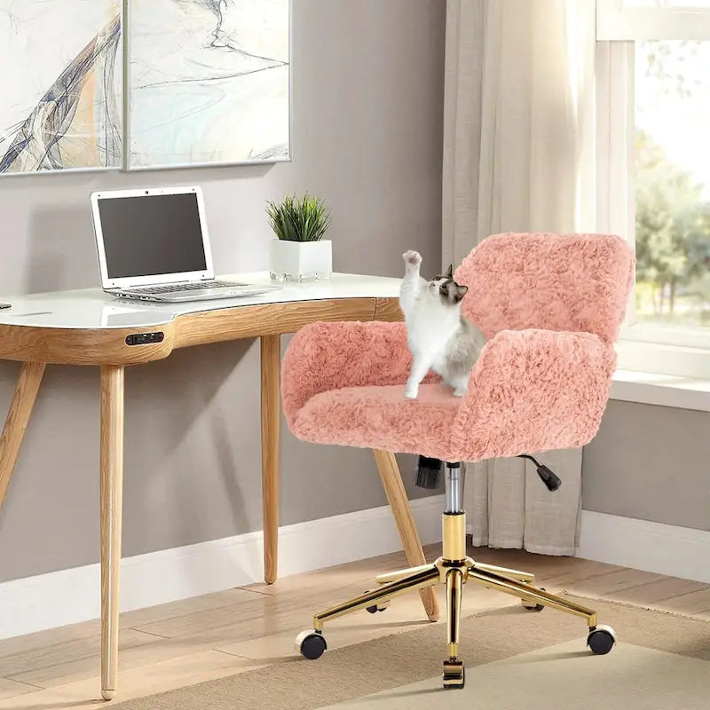 Chaise de bureau rembourrée avec base dorée pivotante à 360° et réglable