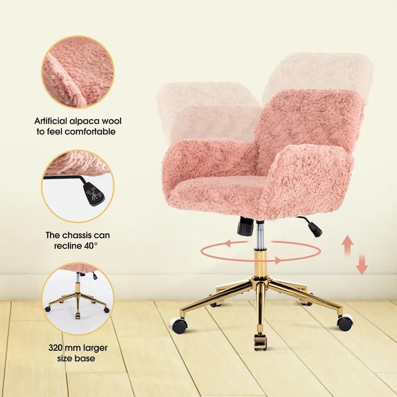 Chaise de bureau rembourrée avec base dorée pivotante à 360° et réglable
