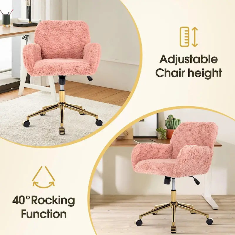 Chaise de bureau rembourrée avec base dorée pivotante à 360° et réglable