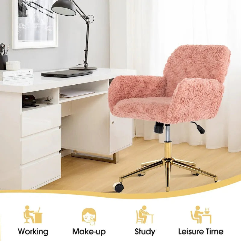 Chaise de bureau rembourrée avec base dorée pivotante à 360° et réglable