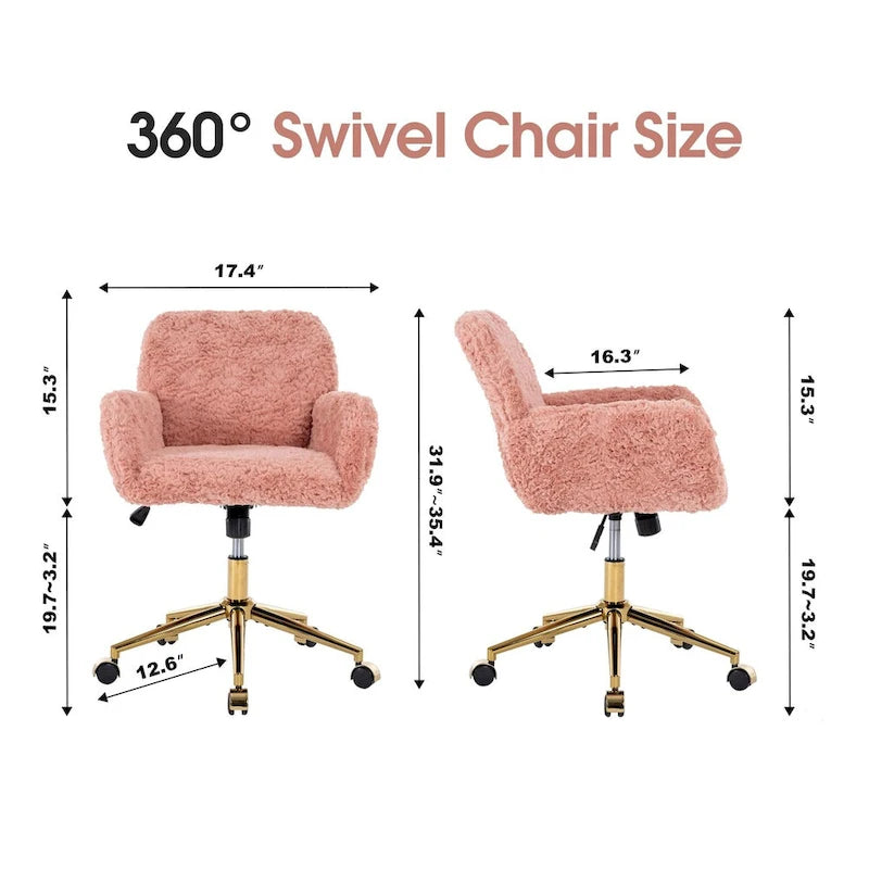 Chaise de bureau rembourrée avec base dorée pivotante à 360° et réglable