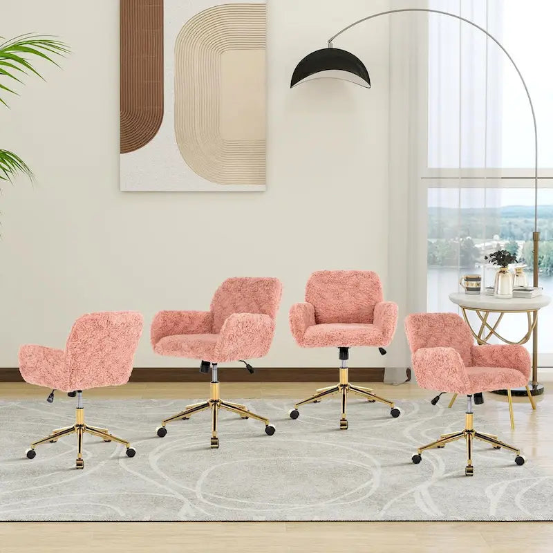 Chaise de bureau rembourrée avec base dorée pivotante à 360° et réglable