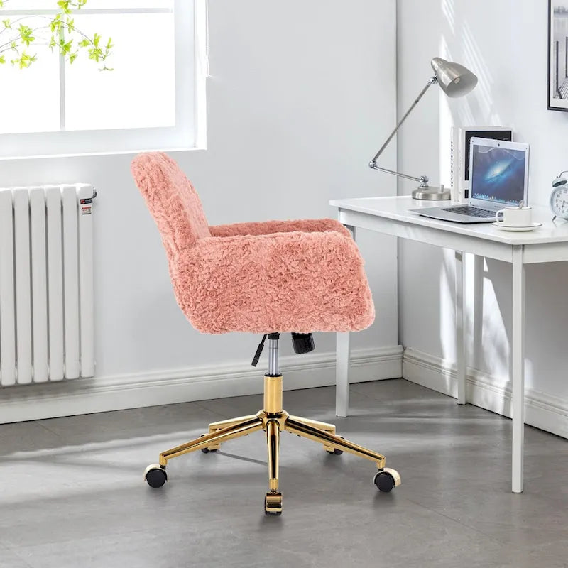 Chaise de bureau rembourrée avec base dorée pivotante à 360° et réglable