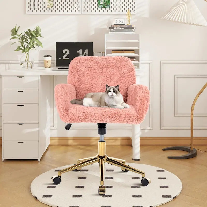 Chaise de bureau rembourrée avec base dorée pivotante à 360° et réglable