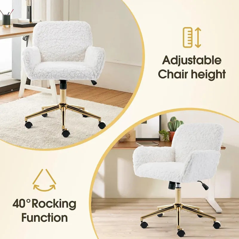 Chaise de bureau rembourrée avec base dorée pivotante à 360° et réglable