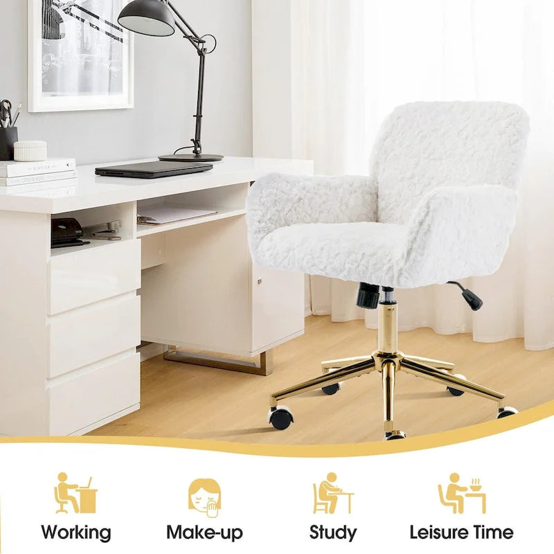 Chaise de bureau rembourrée avec base dorée pivotante à 360° et réglable