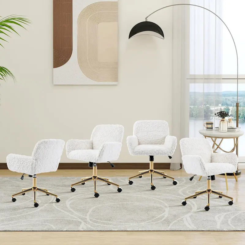 Chaise de bureau rembourrée avec base dorée pivotante à 360° et réglable