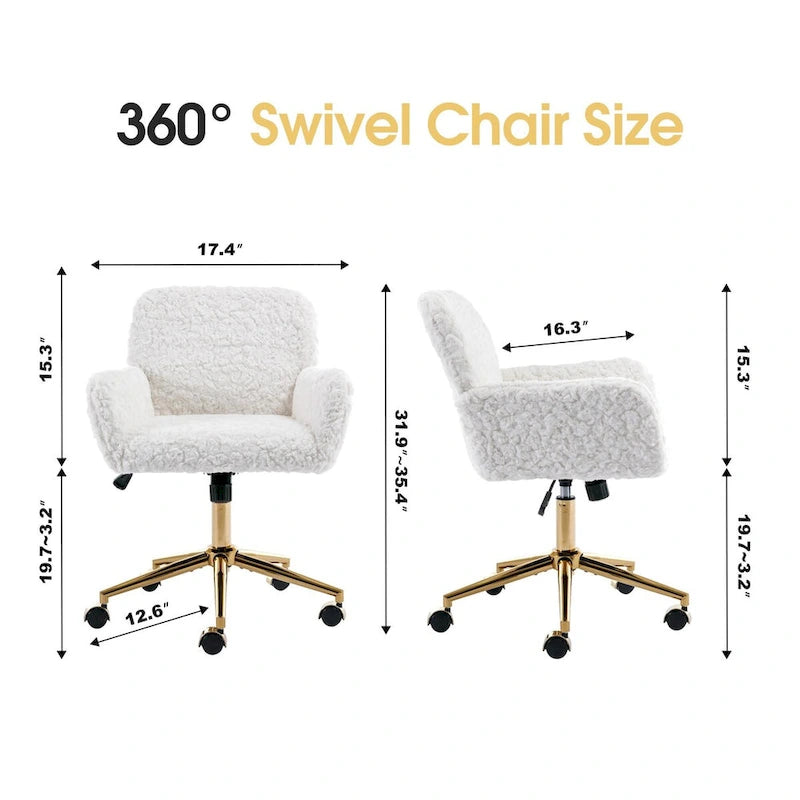 Chaise de bureau rembourrée avec base dorée pivotante à 360° et réglable