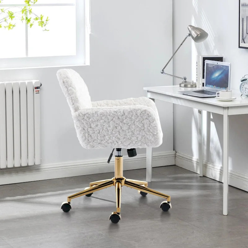 Chaise de bureau rembourrée avec base dorée pivotante à 360° et réglable