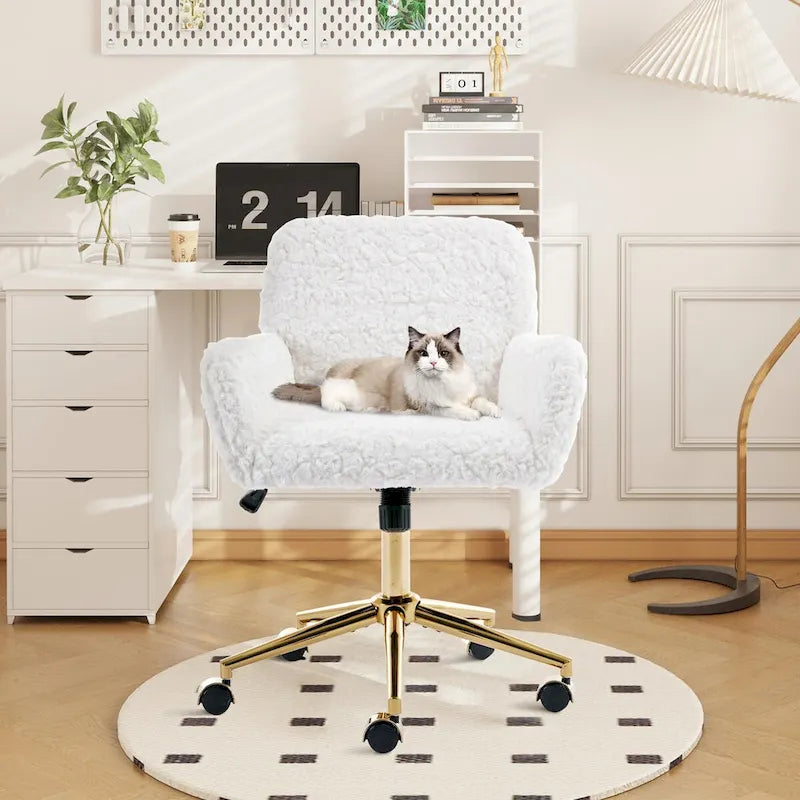 Chaise de bureau rembourrée avec base dorée pivotante à 360° et réglable