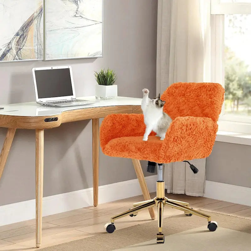 Chaise de bureau rembourrée avec base dorée pivotante à 360° et réglable